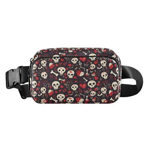 Umhängetasche mit Totenkopfmotiv, für Damen und Herren, Mini-Schultertasche, ideal für Reisen, mit verstellbarem Gurt, für Workout, Laufen, Wandern, Schwarz von tplaotee