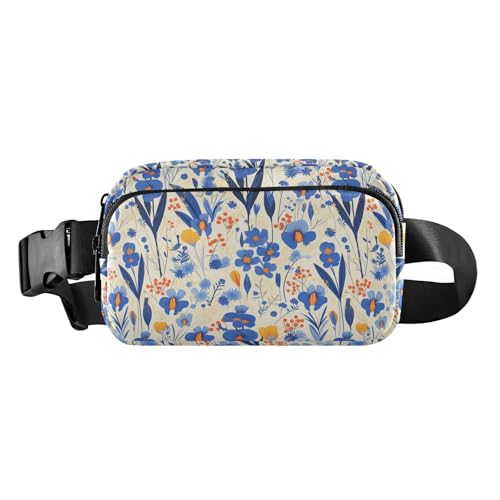 Umhängetasche mit blauem Iris-Hintergrund, modern, skandinavisch, niedlich, Hüfttasche für Damen, Herren, Teenager, wasserdicht, Crossbody-Gürteltasche mit verstellbarem Gurt, für Reisen von tplaotee