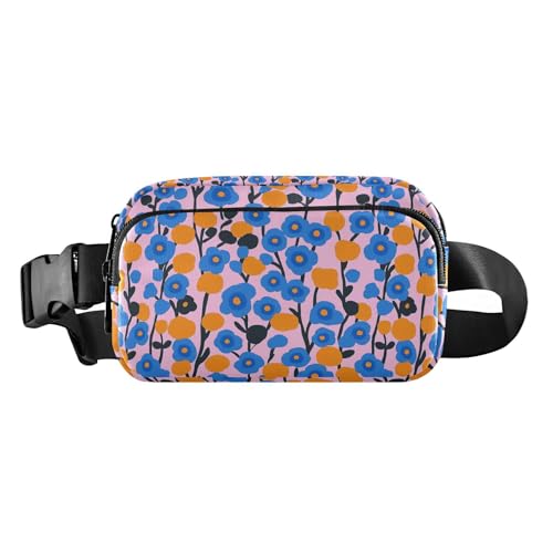 Umhängetasche mit blauem und orangefarbenem Blumenmuster, für Damen, Herren, Teenager, kleine Umhängetasche, Gürteltasche mit verstellbarem Riemen für Reisen, Einkaufen, Laufen von tplaotee