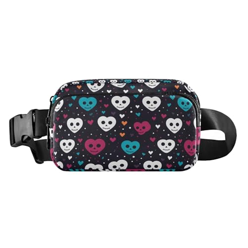 Umhängetasche mit lustigem Totenkopf-Motiv, für Herren und Damen, klein, mit verstellbarem Riemen, für Radfahren, Wandern, Fitnessstudio, Schwarz von tplaotee