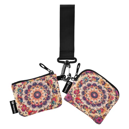 Vintage Bohemian Blumen Mandala Muster Damen Dual Wallets Busniess Kartenetuis Slim Portable Card Wallet Geld Organizer mit Reißverschluss Münzfach für Damen Mädchen 2 Packungen, Vintage Bohemian von tplaotee