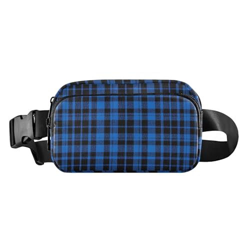 Vintage Buffalo Plaid Kariert Königsblau trendige Hüfttasche Crossbody Tasche für Damen Herren Teenager Mini Sling Bag Travel Essential mit verstellbarem Gurt für Reisen Urlaub Laufen von tplaotee