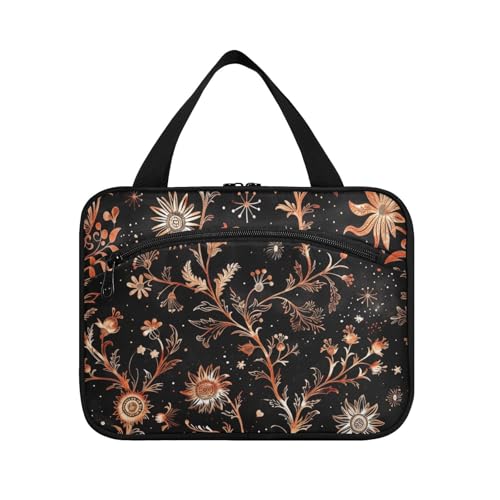 Vintage Rose Gold Blumenmuster auf schwarzem Hintergrund Hängetasche für Frauen Reise mit Haken, Designer faltbare Make-up-Tasche für Reisen, Make-up, Reisen, Bolso Para Maquillaje M von tplaotee