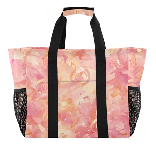 Wasserfarben-Musiknoten-Einkaufstasche für Damen, wiederverwendbare Einkaufstasche, faltbar, Strandtasche, wasserabweisend, Leinen, Wäsche-Tragetasche, Reise von tplaotee