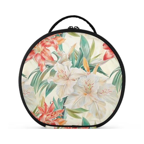 Weiße und rote Lilien-Make-up-Tasche mit Fächern und Griff, wasserdichte Reisetasche für Damen, mit verstellbaren Trennwänden, 27,9 cm von tplaotee