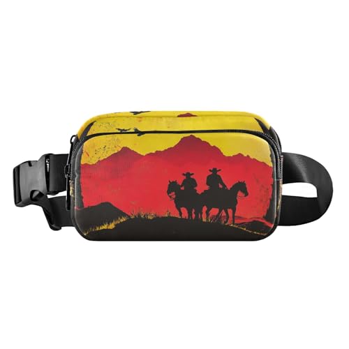 Western-Cowboy-Umhängetasche mit Sonnenuntergang, modische Hüfttasche für Damen, Herren, Teenager, wasserabweisend, Umhängetasche mit verstellbarem Gurt für Reisen, Einkaufen, Laufen von tplaotee