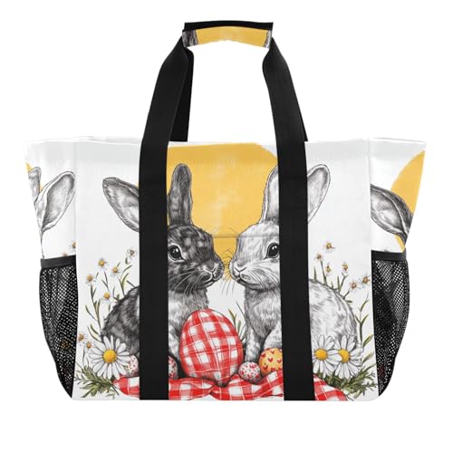 Wiederverwendbare Einkaufstasche, Motiv: Hase, Kaninchen, Frohe Ostern, faltbar, Strandtasche, wasserabweisend, mit Griffen, Tragetasche von tplaotee