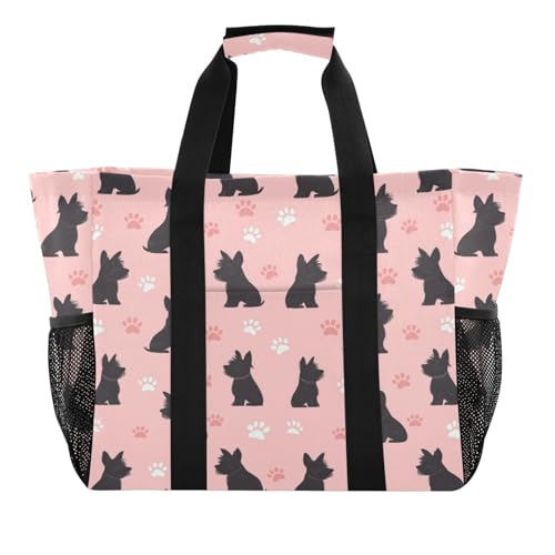 Wiederverwendbare Einkaufstasche, Motiv: Scottish Terrier, Pfotenpfote, pfirsichfarben, wiederverwendbar, faltbar, Strandtasche, wasserdicht, mit Griffen, Tragetasche von tplaotee