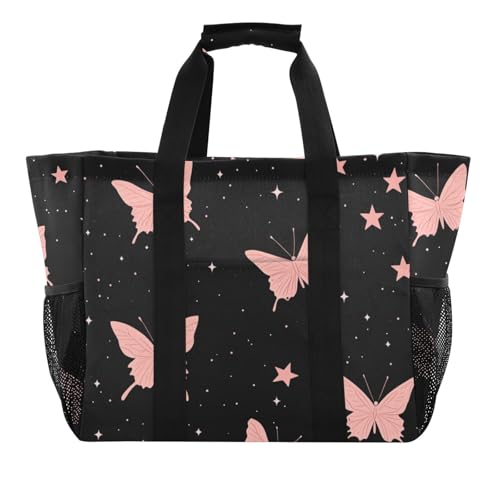 Wiederverwendbare Einkaufstasche, faltbar, Strandtasche, wasserfest, Leinen, Pfirsichschwarz, Schmetterlings-Motiv von tplaotee