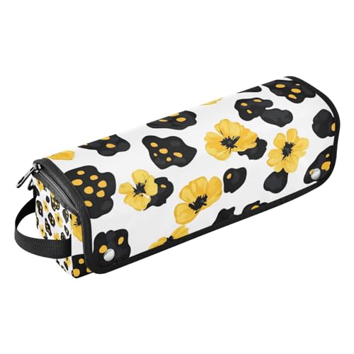 tplaotee 2-in-1-Haar-Werkzeug-Organizer mit hitzebeständigem Pad, Lockenstab Reise-Halter, Aufbewahrungstasche für Glätteisen, Lockenstäbe, Leopardenhaut, Fleckenblätter, florale Reisetasche für von tplaotee