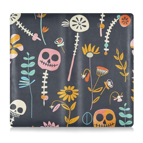 tplaotee Abstrakte Süßigkeiten-Skelett-Blumen, Leder, Touranzug, Auto-Zulassungs- und Versicherungskartenhalter, unverzichtbare Auto-Brieftaschen-Hülle für Fahrer, Autobesitzer, Anhänger, Motorrad von tplaotee