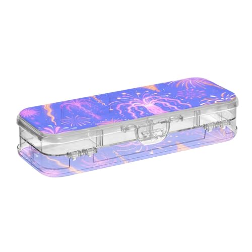 tplaotee Abstraktes buntes Feuerwerk-Ölgemälde-Stiftkästchen, Kunststoff, transparent, doppellagig, für Schreibwaren, mit Deckel von tplaotee