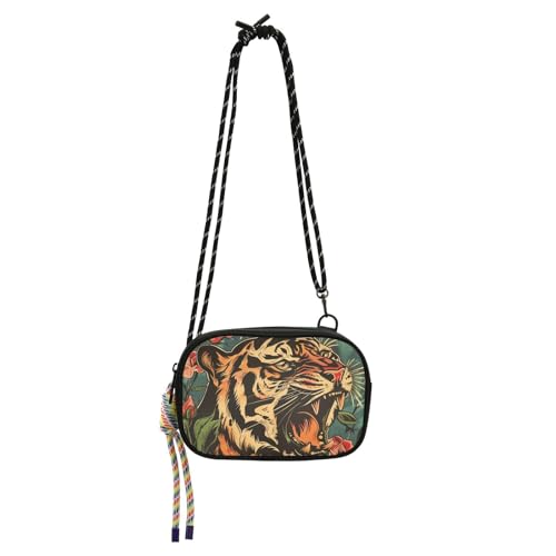 tplaotee Angry Tigers and Roses Cute Crossbody Bags Men Practical with Credit Card Slots Women's Shoulder Handbags Have a meal, Angry Tigers and Roses, 1 size von tplaotee