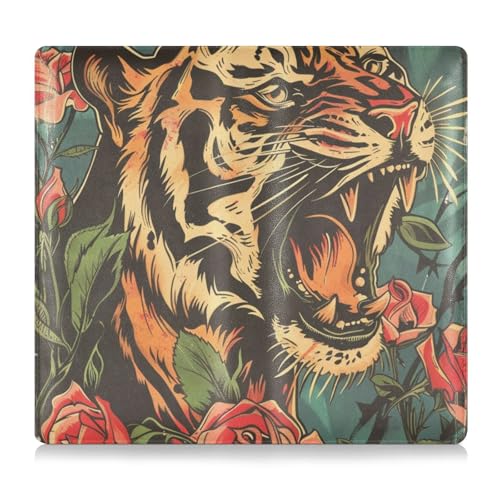 tplaotee Angry Tigers and Roses Premium Leder Auto Zulassung & Versicherung Kartenhalter Dokumententasche für Ausweis, Führerschein, Schlüsselkontaktinformationskarten von tplaotee