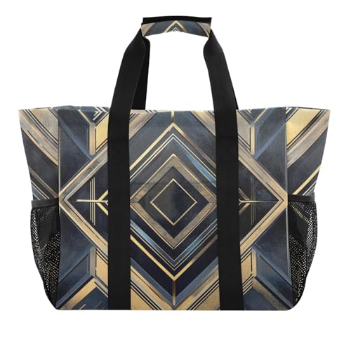 tplaotee Aufbewahrungstasche im Art-Deco-Stil, geometrische Formen, wiederverwendbar, faltbar, groß, Strandtasche, wasserdicht, Segeltuch, Auto-Tragetasche von tplaotee