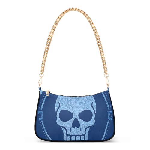 tplaotee Blaue Cowboy-Gothic-Skelett-Schultertasche für Herren, Crossbody-Tasche für Damen, für Reisen von tplaotee