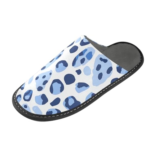 tplaotee Blaue Damen-Hausschuhe mit Leopardenmuster, für den Innenbereich, mit Memory-Schaum, für Haus, Schlafzimmer von tplaotee