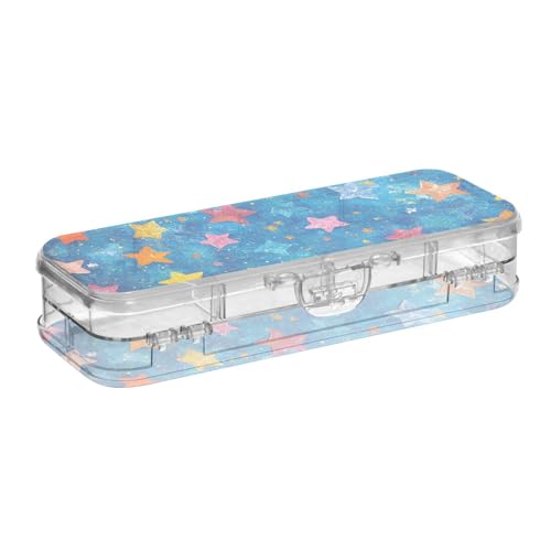 tplaotee Blaue Farbige Ölgemälde Sterne Design Kunststoff Box für Bleistifte Doppelstöckige transparente Stifte Etui für Kinder mit Schnappverschluss und Deckel tplaotee Blaue Farbige Ölgemälde Sterne Design Kunststoff Box für Bleistifte Doppelstöckige transparente Stifte Etui für Kinder mit Schnappverschluss und Deckel von tplaotee