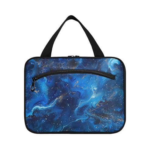 tplaotee Blaue Marmor-Hängetasche für Frauen mit Haken, wasserdichte Designer-Bürstentasche für Frauen, Reisen, Kreuzfahrten, Cartera Para Maquillaje M, blauer Marmor, Medium von tplaotee