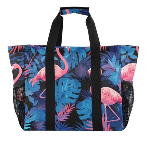tplaotee Blaue Regenwald-Flamingo-Aufbewahrungstasche, Einkaufstasche, faltbar, Strandtasche, wasserabweisend, mit Griffen, Tragetasche für Auto von tplaotee