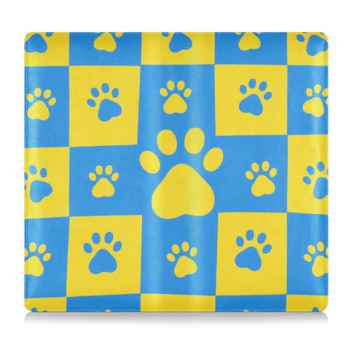 tplaotee Blaue und gelbe Pfotenabdrücke Premium Leder Toursuit Auto Zulassung und Versicherungskartenhalter Essential Wallet Case für Führerschein, Karten und wichtige Dokumente von tplaotee