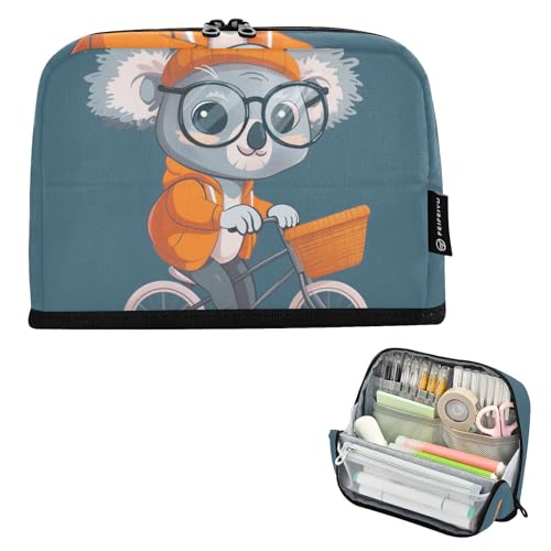 tplaotee Blaues Koala-Federmäppchen, großes Fassungsvermögen, Aufbewahrungstasche, breite Öffnung, Schreibwaren-Organizer für Jugendliche, Kindergarten, Cartucheras und Jugendliche von tplaotee
