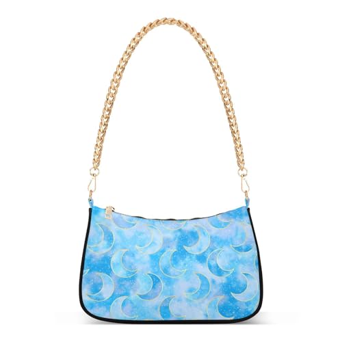 tplaotee Blue Moons trendige Umhängetasche aus Leder mit Kette für Damen für Frau von tplaotee