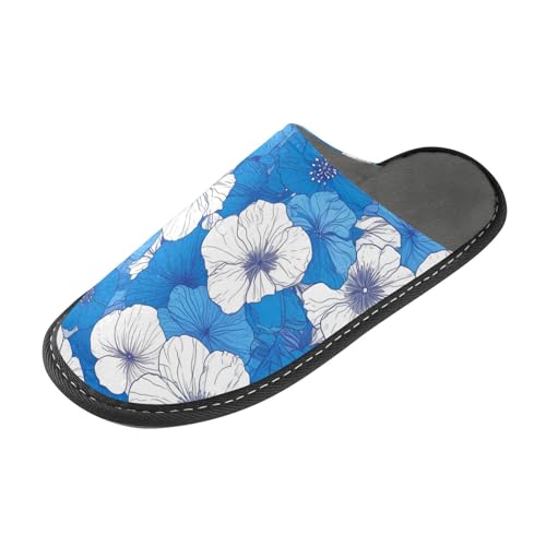 tplaotee Blue and FLOWERs Warme Damen Hausschuhe Pantoffeln für drinnen mit Memory-Schaum für Haus, Schlafzimmer, Blau und Blumen, 45/45.5 EU von tplaotee