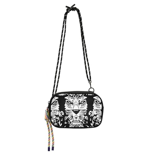 tplaotee Bohemian White Abstract Lion Face Pattern Anti Theft Crossbody Bag for Men Beauty with Adjustable Strap Small Black Purses Take a walk, Böhmisches weißes abstraktes Löwengesicht, 1 size von tplaotee