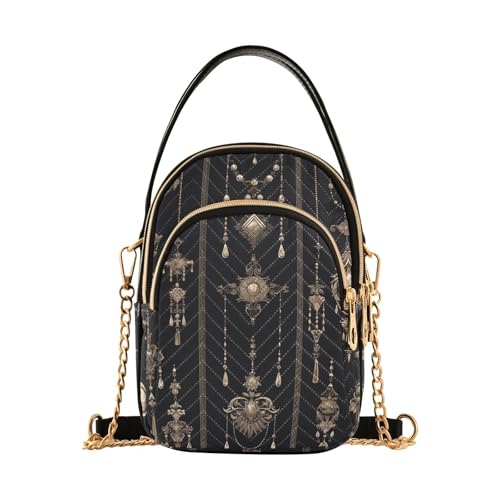 tplaotee Boho Schwarz Gold Kette Trendy Damen Crossbody mit Multi Taschen Handtasche für Herbst von tplaotee