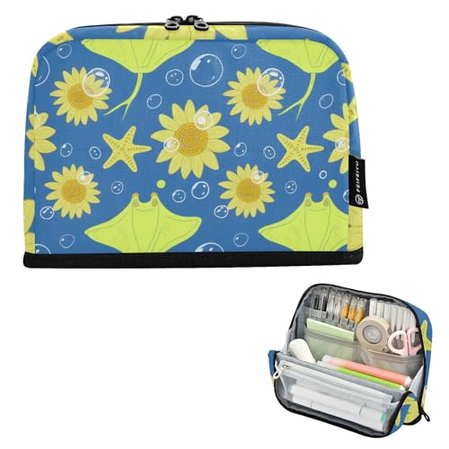 tplaotee Bolsa para herramientas Federmäppchen mit Meerestern, Sonnenblume, Chartreuse, großes Fassungsvermögen, Kosmetiktasche, Multi-Slot-Etui, Stifthalter für Studenten, adrette Schulbedarf von tplaotee