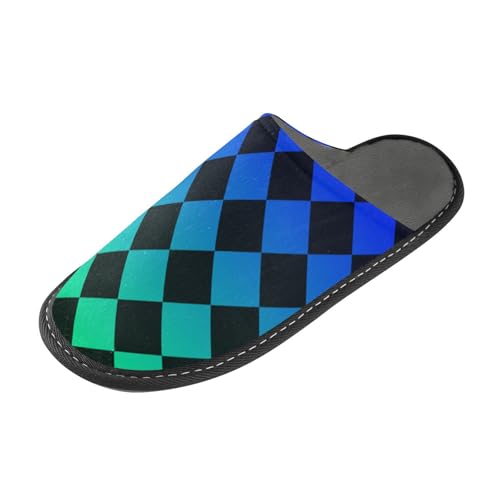 tplaotee Buffalo Damen-Hausschuhe, kariert, mit Memory-Schaum, Schwarz / Blau / Grün, Farbverlauf, für Haus, Schlafzimmer von tplaotee