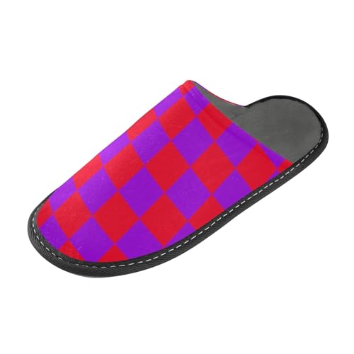 tplaotee Buffalo Plaid Check Red Violet Damen Slipper Indoor Hausschuhe für Frauen mit Memory-Schaum für Haus, Schlafzimmer von tplaotee