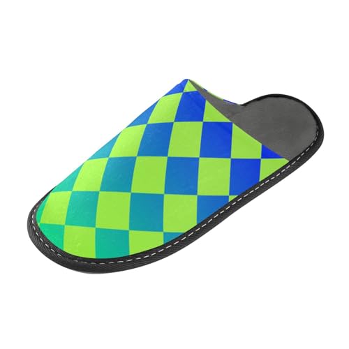 tplaotee Buffalo Plaid Gelb Blau Grün Farbverlauf Slipper für Damen Hausschuhe für Damen Indoor mit Memory-Schaum für Haus, Schlafzimmer, Buffalo Plaid Gelb Blau Grün Farbverlauf, 36/37 EU von tplaotee