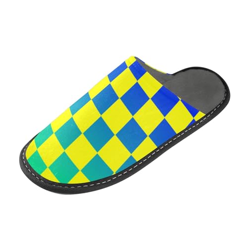 tplaotee Buffalo Plaid Karo Gelb Blau Grün Farbverlauf Damen Slipper Frau Indoor Hausschuhe mit Memory-Schaum für Haus, Schlafzimmer von tplaotee