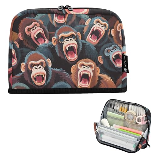 tplaotee Bunte Cartoon-Tier-Orang-Utan-Federmäppchen, großes Fassungsvermögen, Make-up mit Reißverschluss, Schreibwaren, Stifte-Tasche für Kinder, elementare Cartuchera para ninas von tplaotee