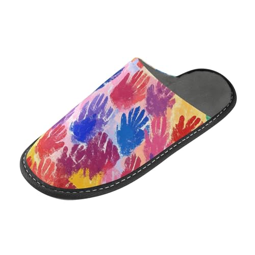 tplaotee Bunte Handabdrücke, Damen-Slipper für den Innenbereich, mit Memory-Schaum, für Haus, Schlafzimmer von tplaotee