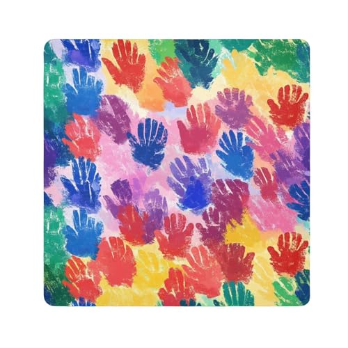 tplaotee Bunte Handabdrücke, schützende Make-up-Tasche, Stoff, Make-Up-Organizer, Wickeltasche, Kameralinse, Tasche, für Damen, Größe 55,1 x 55,1 cm von tplaotee