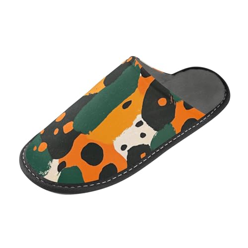tplaotee Bunte Hausschuhe mit rustikalem Leopardenmuster, warme Hausschuhe für Damen, Innenbereich, mit Memory-Schaum, für Haus, Schlafzimmer, Buntes rustikales Leopardenmuster, 42/43 EU von tplaotee