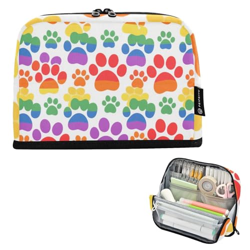 tplaotee Bunte Hunde-Fußabdrücke, Federmäppchen, große Kapazität, aufrechte Aufbewahrungstasche, Reißverschluss, Münze für Jugendliche, Kindergarten, Bolsa Para, Lapices de Ninas von tplaotee
