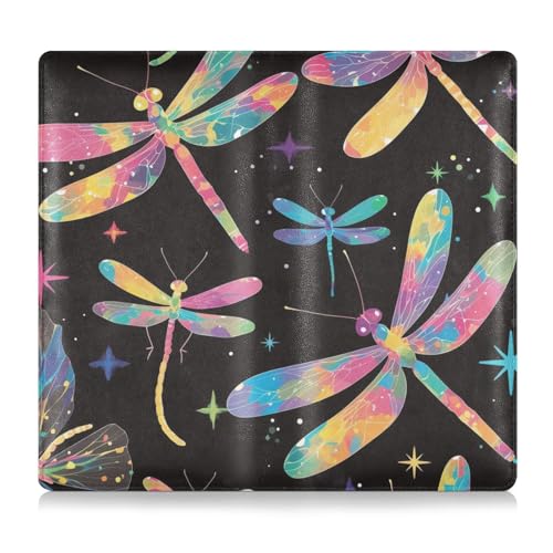 tplaotee Bunte Libellen-Leder-Kfz-Versicherungs- und Registrierungskartenhalter, Dokumententasche für Karten, wichtige Dokumente, Führerschein, Fahrzeugpapiere von tplaotee