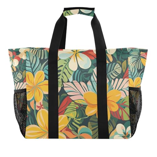 tplaotee Bunte Sommer-Hawaii-Blumen, große Mehrzweck-Tragetasche, wiederverwendbare Einkaufstasche, faltbare Strandtasche mit Taschen mit Griffen, Auto-Tragetasche von tplaotee