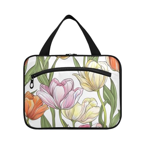 tplaotee Bunte Ttulipa Beauty Sommerblumen-Hängetaschen für Reisen mit Haken, Designer-Essentials Rasierset für Damen, Camping, Bolsos, Para, Hombre, M, Bunte Ttulipa Beauty Sommerblumen, Medium von tplaotee