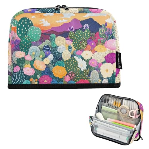 tplaotee Bunte Wüste mit Kakteen und blühenden Blumen, Federmäppchen, großes Fassungsvermögen, multifunktionales Schreibwaren-Federmäppchen für Jungen, Reisekartucheras, Escolares Para Lapices von tplaotee