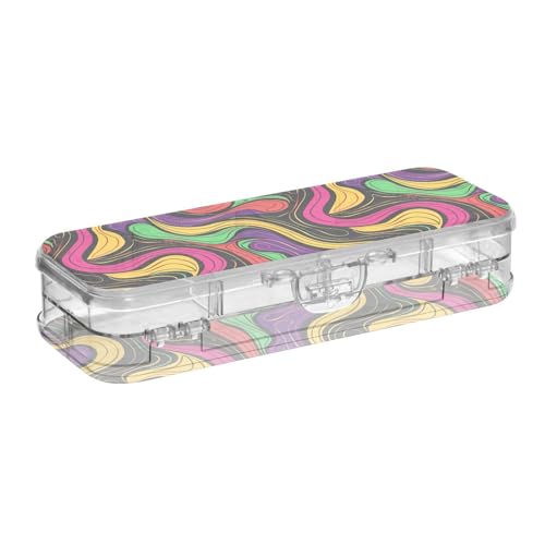 tplaotee Bunte abstrakte Linien entworfene Kunststoff-Federbox transparente Doppelstöckige Stifteetui für die Schule mit Schnappverschluss von tplaotee