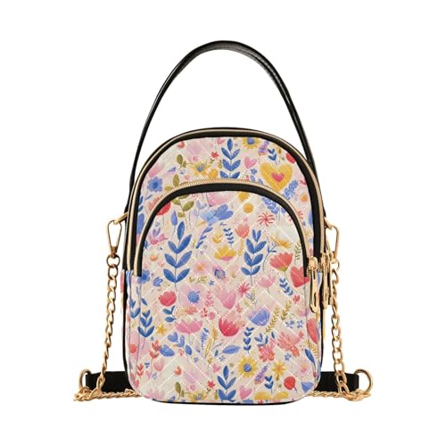 tplaotee Bunte süße Blumen, trendige, gesteppte Umhängetasche mit mehreren Taschen, Handtasche für Damen zum Laufen von tplaotee