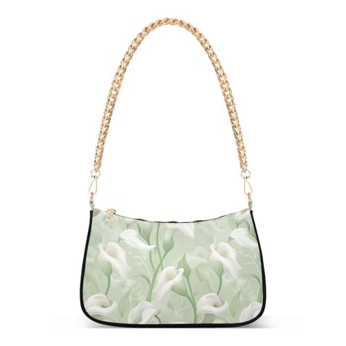 tplaotee Calla Lily Flower Pastellfarben Minzgrün trendige Umhängetasche mit Kette für Damen für den Herbst von tplaotee