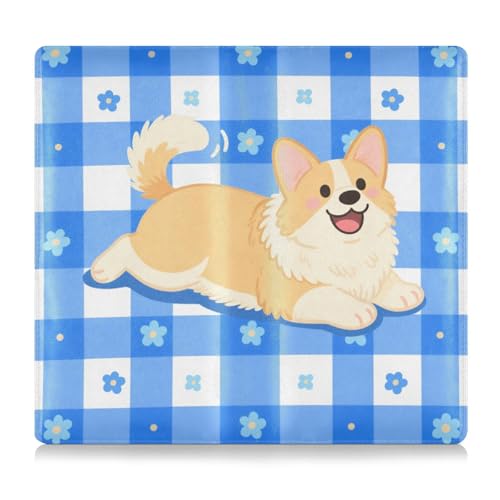 tplaotee Cartoon Dog Blau Weiß Gitter Premium Leder Auto Registrierung & Versicherung Kartenhalter Essential Wallet Case für Dokumente, Karten, Führerschein von tplaotee