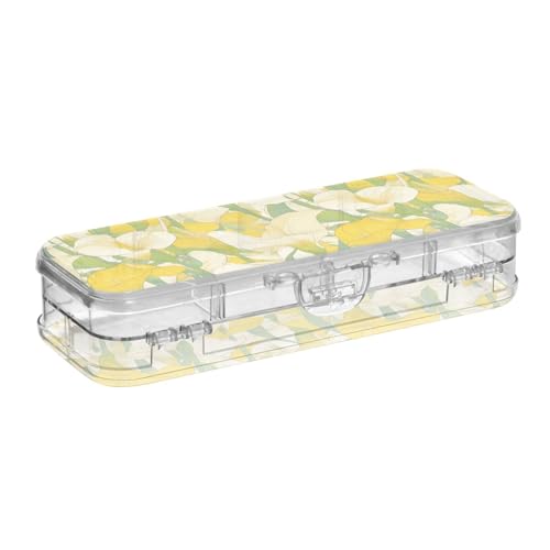 tplaotee Chic Calla Lily Zitronengelb Hellgrün gestaltete transparente Stiftebox Doppelstöckige transparente Stiftebox für Schreibwaren mit Deckel von tplaotee