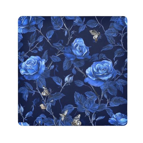 tplaotee Chic Unique Rose Royal Blue Magic Sticker Make-up Tasche Tuch Kosmetiktasche Organizer Wrap Kamera Objektiv Tuch Wrapper Make-up für Frauen Größe 55,1 x 55,1 cm von tplaotee